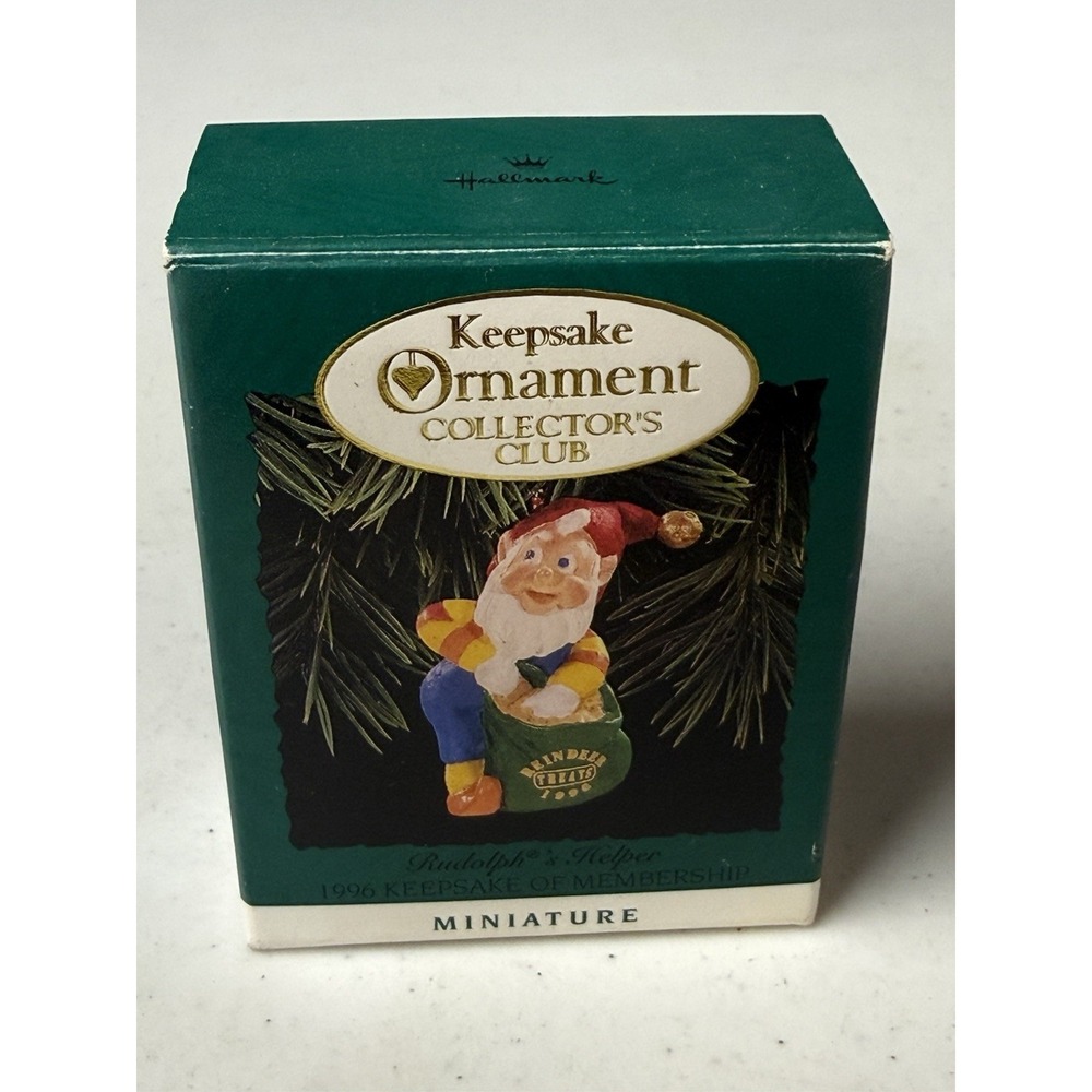 Rudolph's Helper`1996`Miniature-Elf Has Bag Of Reindeer Treats,Hallmark Ornament